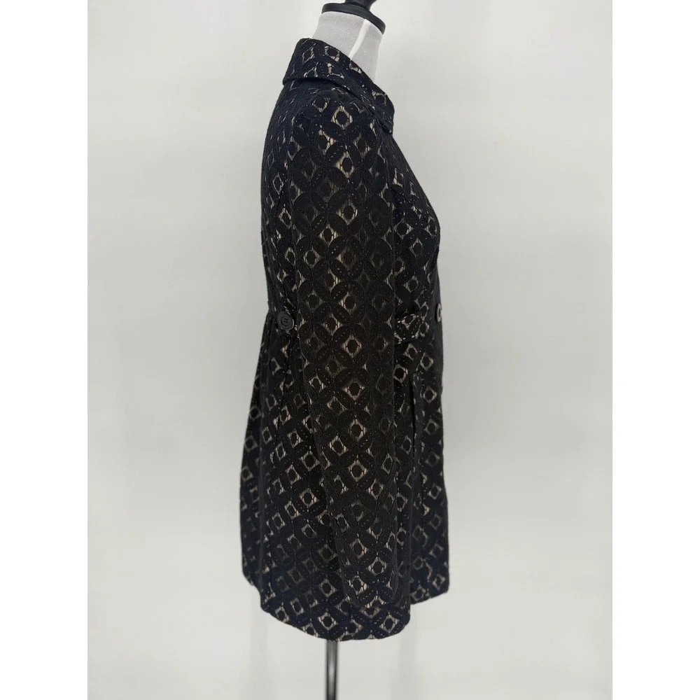 INC‎ Black Cotton Geometric Lace Trench Coat Womens Small Classic Feminine